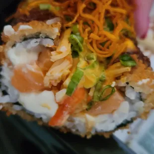 Inside view of the sushi hotdog