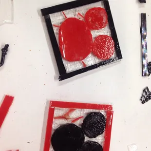 Fused glass class. Sushi plates ready to fire