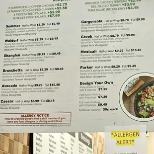 a menu for a restaurant