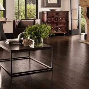 a living room with a fireplace