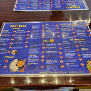 The menu