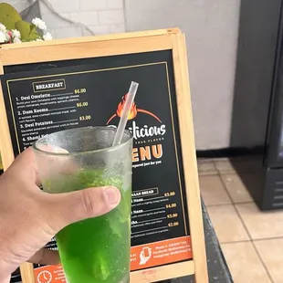 A must order mint mocktail, quite literally bursting with flavor.