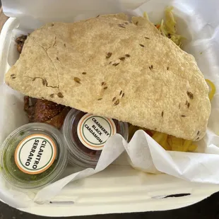 Sampler platter part 1 with papadum on top.