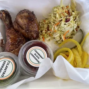 Sampler platter part 1 with papadum lifted up.