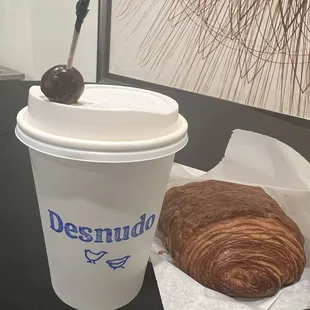 Chocolate croissant and shoyu butterscotch with oat milk