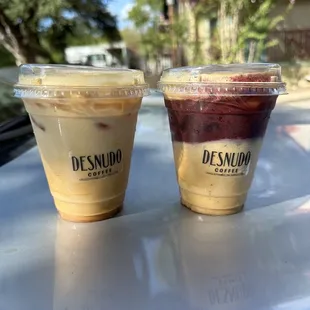 brown sugar miso latte and boggy berry latte