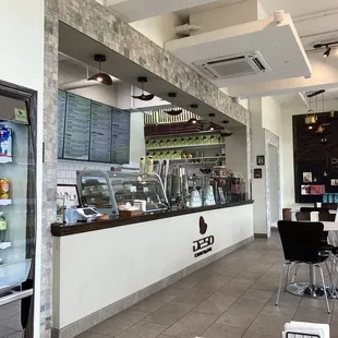 view from seating area of cash register area