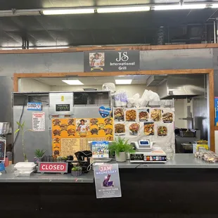 a counter with food items