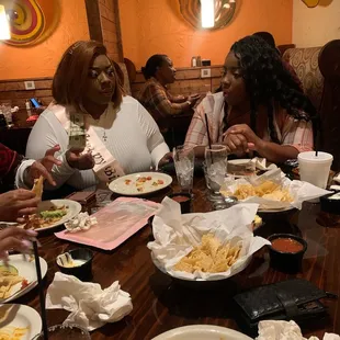 a group of people eating