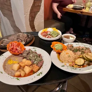 three plates of food