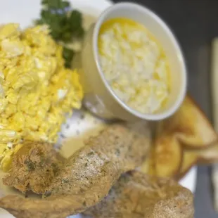 Catfish meal eggs grits &amp; toast