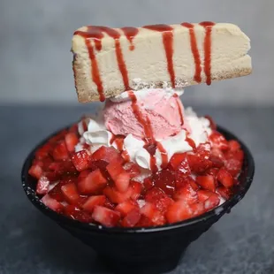 strawberries, ice cream, and a banana split