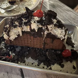 a chocolate ice cream sundae with a cherry on top