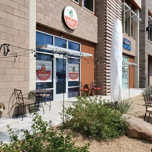 Outdoor seating in back.....door will lock on you in back.