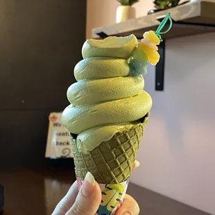 Matcha waffle cone w/matcha &amp; mochi HIGHLY RECOMMEND