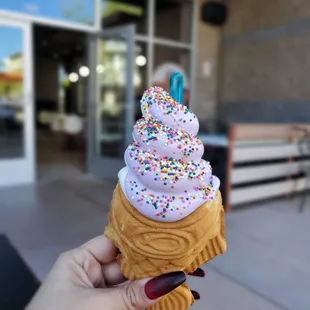 The Full Taiyaki FISH CONE W/CUSTARD MILK+TARO SOFT SERVE SPRINKLES