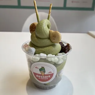 MBP Partfait (Matcha &amp; Black Sesame soft ice cream with cereal, red bean paste, mochi, matcha pocky, and panda biscuits).