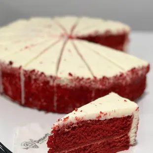 a slice of red velvet cake