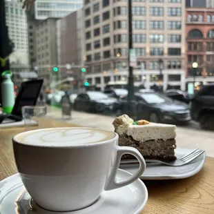 Pistachio latte and carrot cake cheesecake