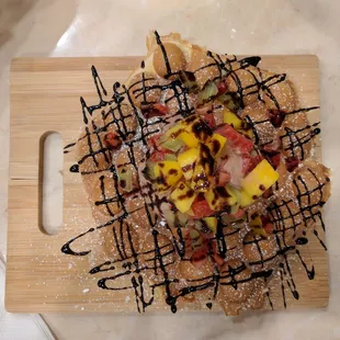 Waffle topped with fruit