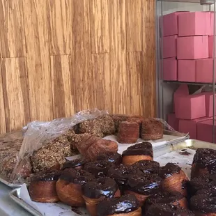 a variety of pastries on display