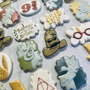 a variety of decorated cookies
