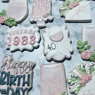 a variety of decorated cookies