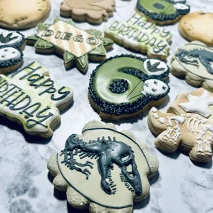 a variety of decorated cookies