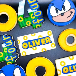 Hedgehog and rings themed custom cookies