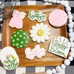 Baby in bloom theme. baby shower cookies