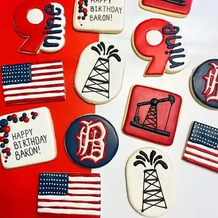 Oil rig, American flag themed cookies