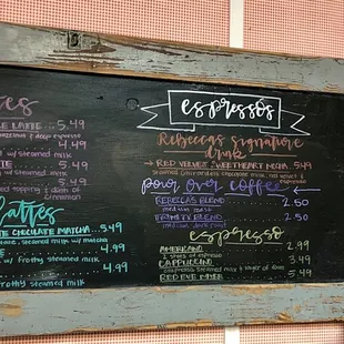 a menu on a chalkboard