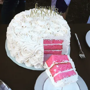 Gender reveal cake for triplets they are girls.