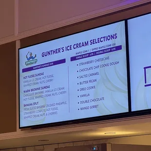 menus for ice cream selections