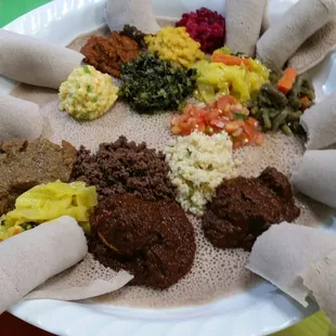 This is a combined meat and vegetarian sampler.