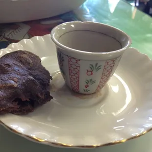 Coffee and some type of snack to compliment the drink, given on the house :)