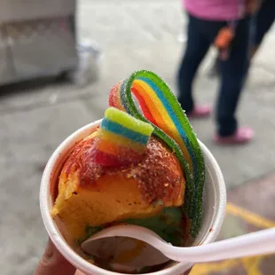 Lime ‍ and mango  sherbet ice cream with chamoy and tajin
