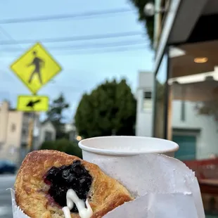 Blueberry danish and cappuccino