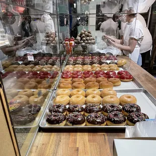 a variety of doughnuts on display