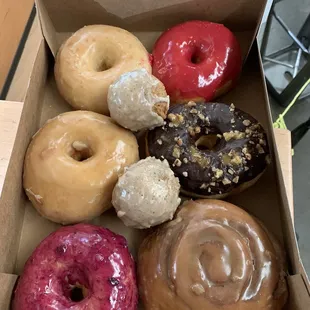 Vanilla, lemon blueberry, hibiscus raspberry, butterscotch sea salt, maple cinnamon roll, chocolate something, and dirty chai cake balls.