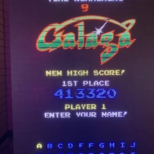 Nailed the high score on Galaga! Wish the screen was further back; I'm usually better than that score. Tough to see everything.