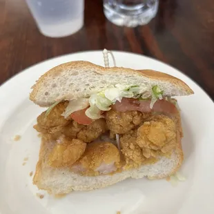 Fried shrimp po boy sandwich