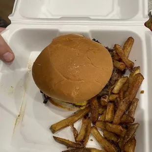 Picked up my To go order tonight and this is my $10 burger and fries. Pretty disappointed.....