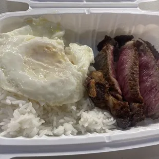 Steak eggs and rice