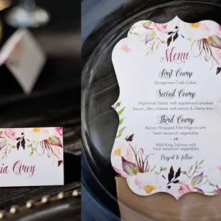 Wedding place card and die-cut menu card