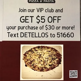 Get some fabulous deals when you join the VIP Club! A free pizza on your birthday