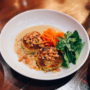 Pan fried sea bass cakes got us thinking about the charred rice dish we used to make / $18