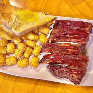 St. Louis Style Spare Ribs with Texas Toast and Tater Tots