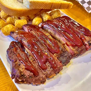 St. Louis Style Spare Ribs with Texas Toast and Tater Tots