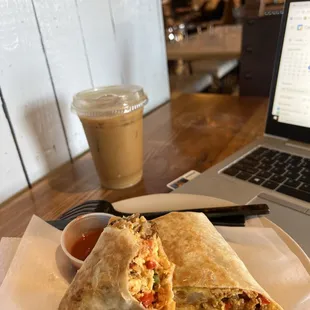 FAV item! The breakfast burrito and a iced coffee with caramel